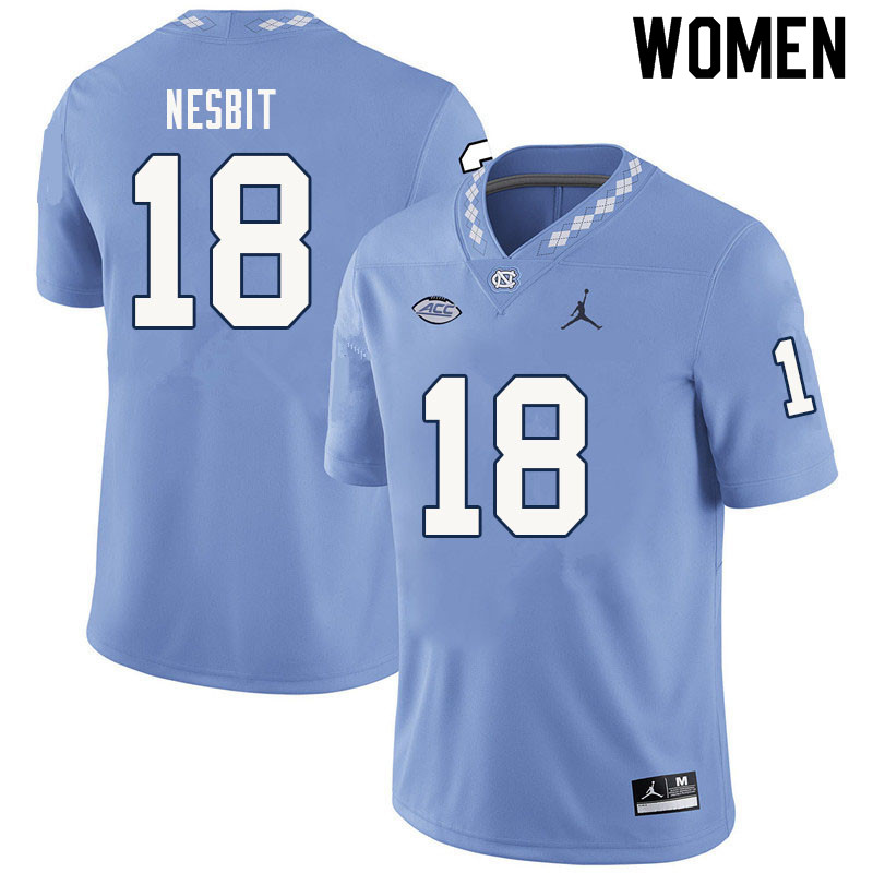 Women #18 Bryson Nesbit North Carolina Tar Heels College Football Jerseys Sale-Carolina Blue